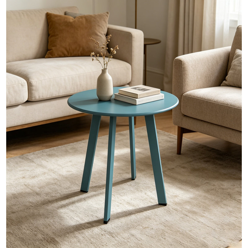 Table d'appoint ronde moderne, petite table d'appoint décorative avec 4 pieds en angle, table basse compacte pour salon, chambre à coucher, balcon, patio, vert