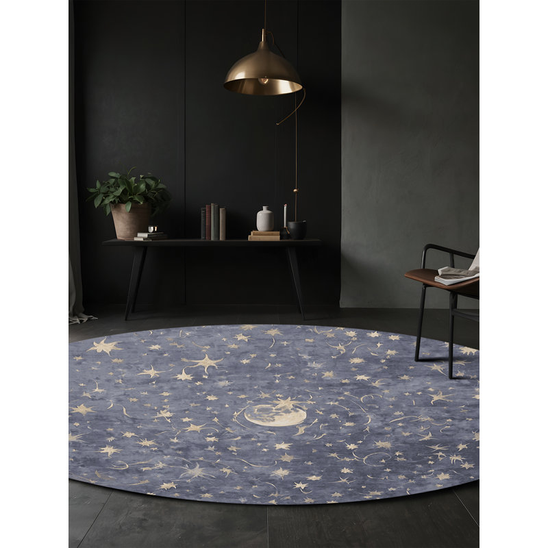 Machine Washable Gray Area Rug, Round 5'