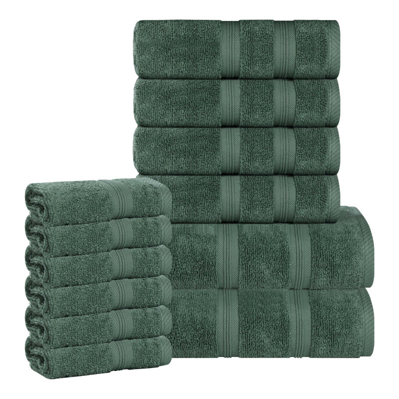  Ensemble de serviettes en coton 12 pièces Smart Quick-Dry Zero Twist, Vert forêt