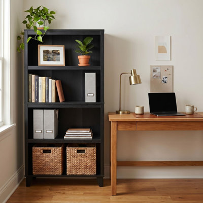 Bibliothèque l 27,5 po à 4 niveaux, tablette de rangement réglable pour le salon, la chambre à coucher et le bureau personnel, noir