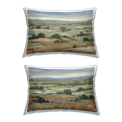 Abstract Farm Field Landscape Printed Outdoor Throw Pillow Design by Tim Otoole (Set of 2)