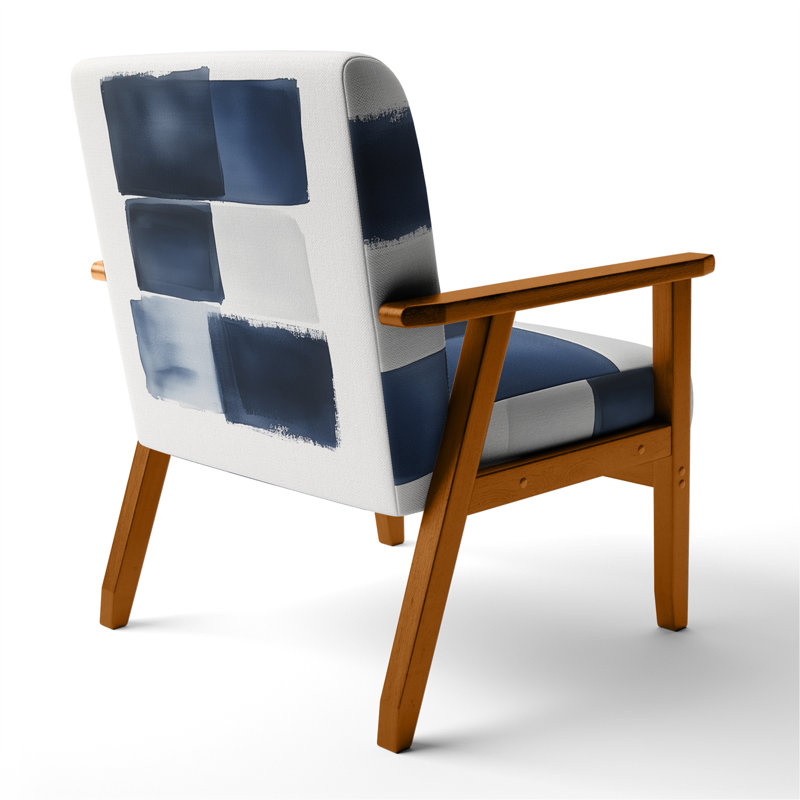 Chaise rembourrée abstraite moderne transitionnelle - Fauteuil Indigo Horizon I, Brown Square Arms