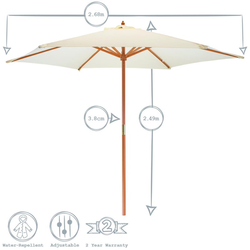 Wooden Garden Parasol & Base - 2.7m, Orange, Stone