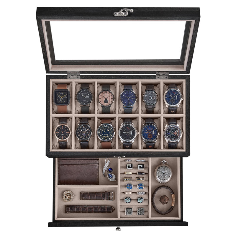 Sumbul Steel Watch Box +, Black/Beige