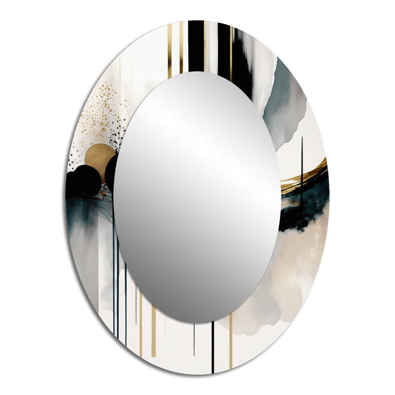 Miroir mural abstrait moderne à formes abstraites V - noir, 40 po x 30 po