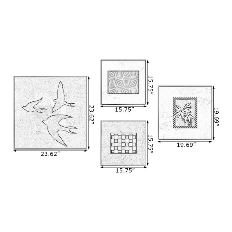 Ensemble d'art mural traditionnel carré 4 pièces, H 39,37 po x l 74,8 po