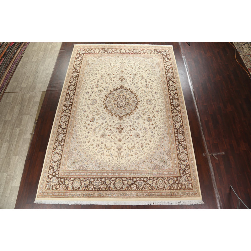 Tapis beige en laine noué à la main de conception unique 9 pi 11 po x 14 pi 4 po Tabriz