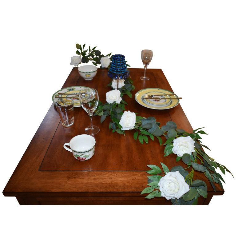 Guirlande 72 "Faux Roses Eucalyptus, Crème