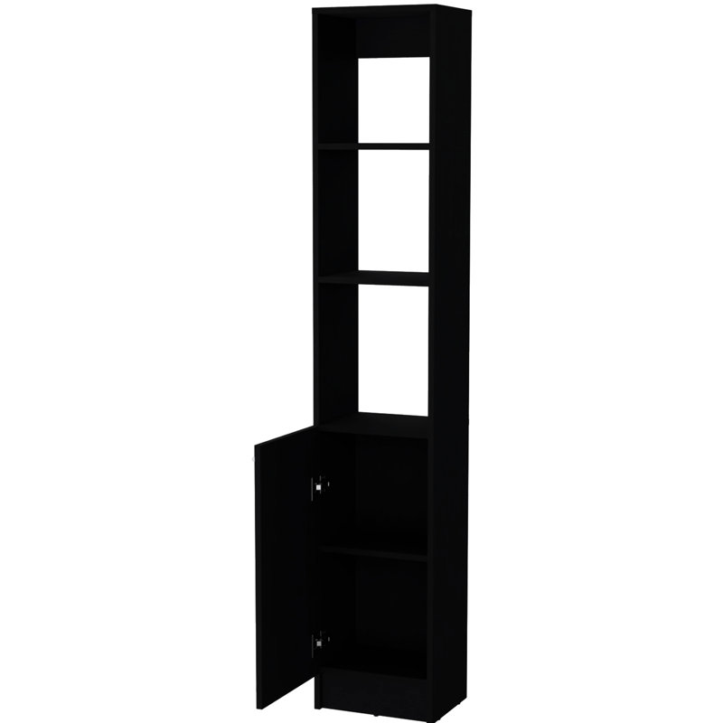 Armoire en lin noir à 1 porte - Élégante option de rangement pour salle de bain à 5 tablettes et 1 porte moderne pour un look ordonné