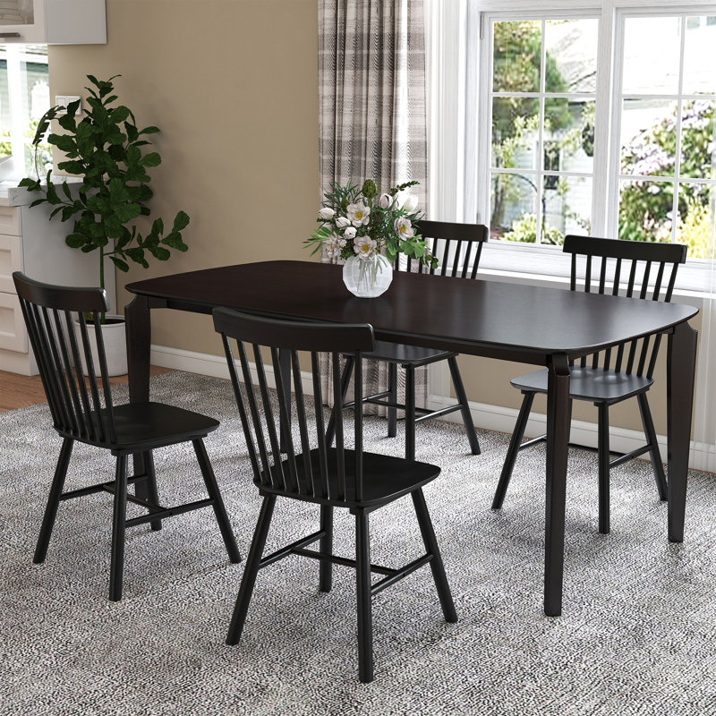 Ensemble de table de salle à manger rectangulaire, table de salle à manger de ferme avec pieds en bois massif et chaises à dossier à lattes Windsor pour cuisine / salle à manger / chambre d'amis