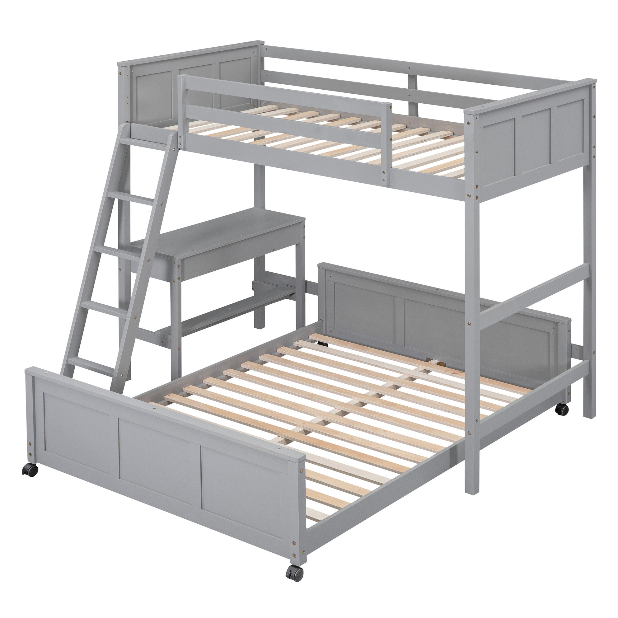 Latitude Run® Grey Twin Over Full Bunk Bed With Work Desk - Solid Wood ...