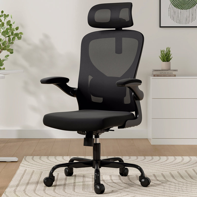 Chaise de bureau ergonomique, chaise de bureau avec appui-tête, chaise d'ordinateur à haut dossier avec accoudoirs et support lombaire réglable pour la salle d'étude