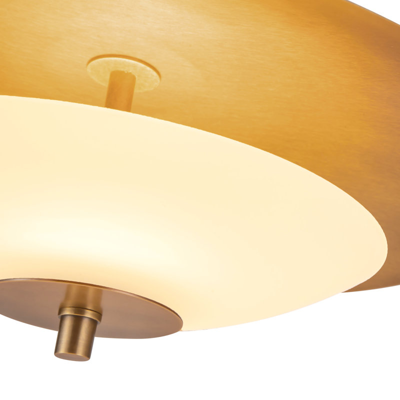 Prescott 16-in Antique White Dimmable LED Flush Mount with Opal Matte Glass, Vintage Brass/Opal Matte Glass