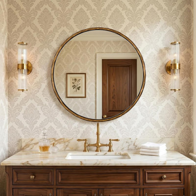 Vintage Round Bathroom Vanity Mirror | Hand-Hammered Iron Frame