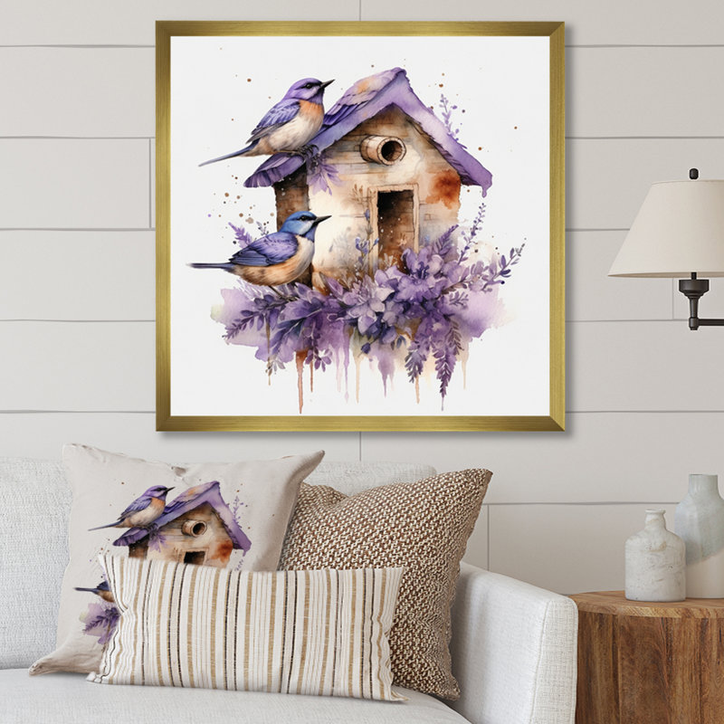 «Purple Lavender Birdhouse II», reproduction d'art sur toile, H 30 po x l 30 po x P 1 po, Encadrement doré