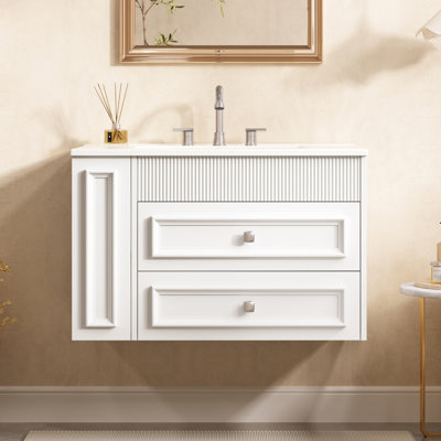 Meuble-lavabo mural 30 po avec lavabo et armoire de rangement en céramique