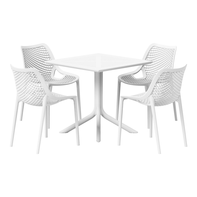 Ensemble repas carré pour 4 personnes, Blanc