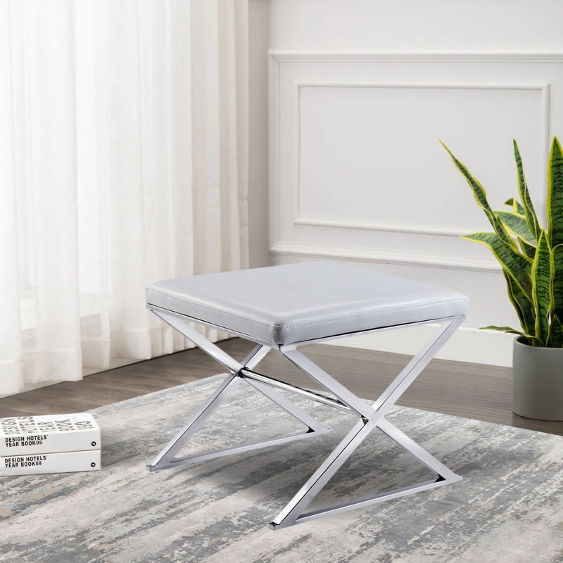 Banc en simili cuir Luxe, Blanc / chrome