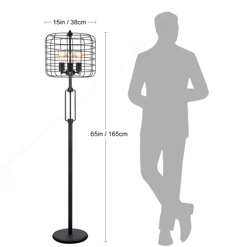 LAMPE DE SOL À CAGE INDUSTRIELLE H 65 po NOIR AVEC AMPOULE
