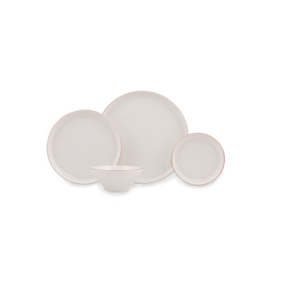 Service de table élégant 16 pièces, crème et or rose, 100% porcelaine | Comprend 4 assiettes de service (10,6 po), 4 assiettes à dîner (8,3 po), 4 assiettes à salade (5,9 po), 4 bols (5,1 po) | Va au micro-ondes, élégant et durable pour les repas