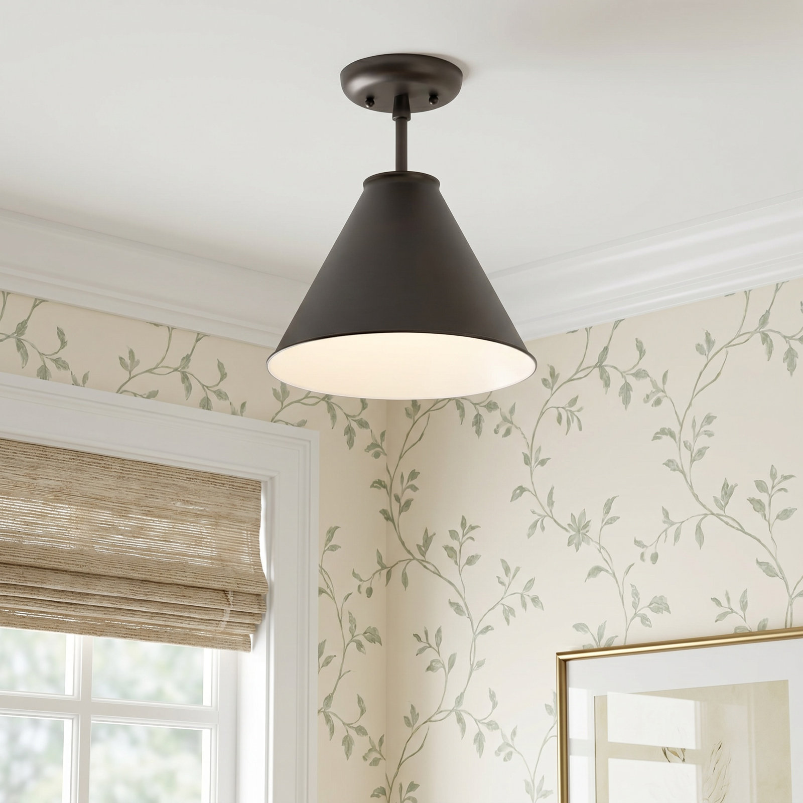 Dimson Single Light Metal Semi Flush Mount, Bronze