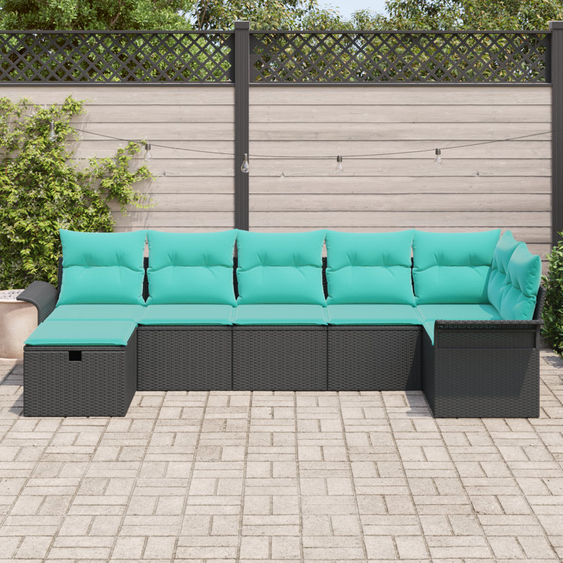 Ensemble de canapé de jardin manuel 7 pièces vidaXL, Structure noire / Coussin bleu