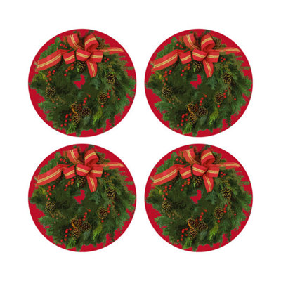 Christmas Wreath Vegan Leather Round Pebble Placemat