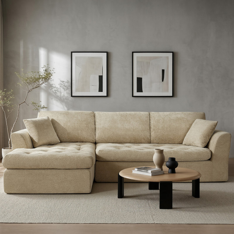 Canapé modulaire de 109 po avec support en nuage doux et tissu chenille, Kaki, Orienté vers la gauche
