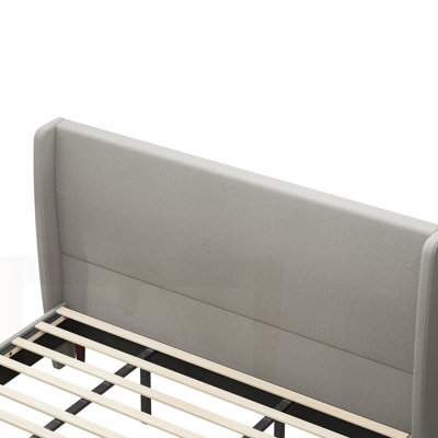 High Headboard Upholstered Bed, King Size Frame with 12-Slat Support, Easy Assembly, No Box Spring Needed, Elegant Ivory White Chenille Cloth