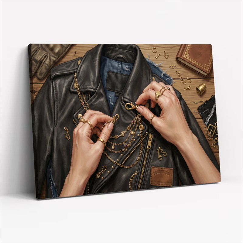Ensemble de 1 tableau sur toile représentant une veste en cuir, 36"H x 48"W, Wrapped Canvas