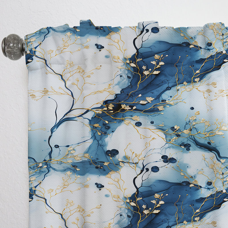 Oriental Elegance Marble Pattern II - Glam Velvet Curtain - Room Darkening - 1 Panel, 52" W x 90" L