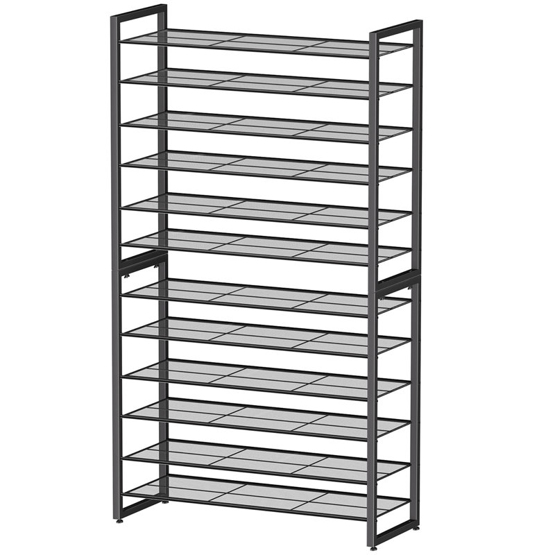 Range-chaussures empilable à 12 niveaux, grille en fil métallique, tablette de rangement pour chaussures