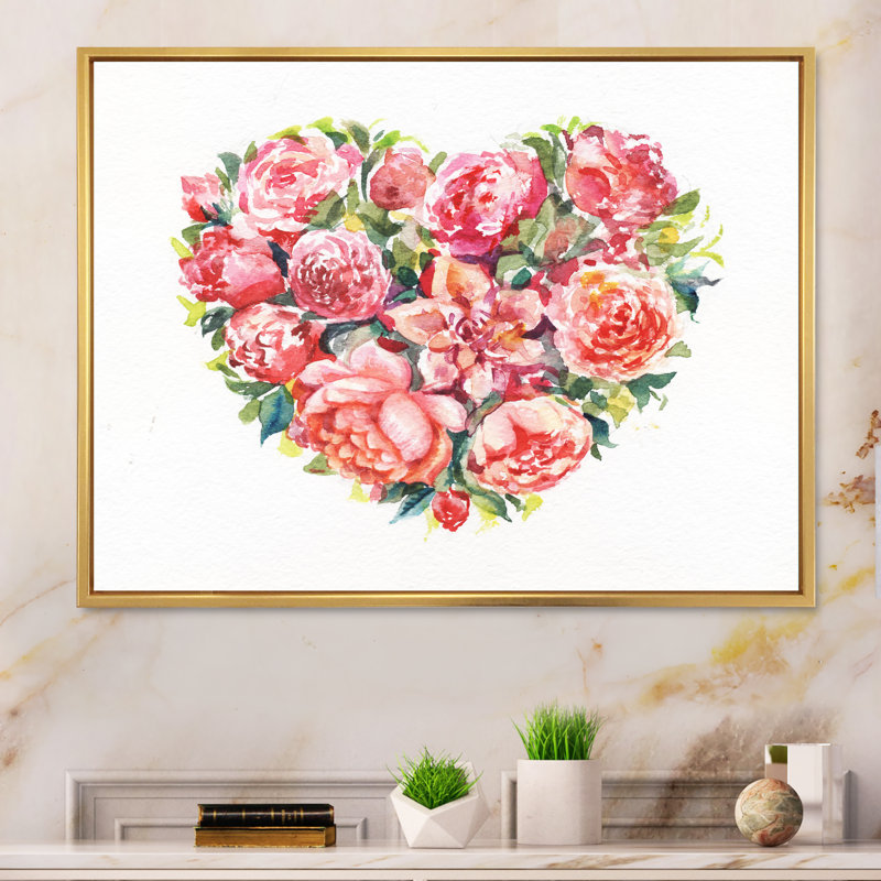«Bouquet of Roses at Valentines», reproduction d'art sur toile, H 12 po x l 20 po x P 1 po, Cadre flottant doré