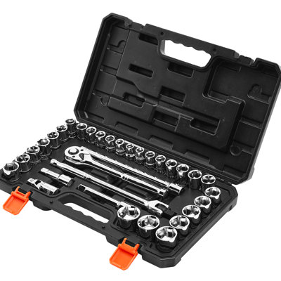 1/2 Inch Drive 33 Pieces And Metric Socket Mechanic Tool Kit With Ratchet Wrench Extension Bar Storage Case Alloy Steel Drop- Heat-Treated