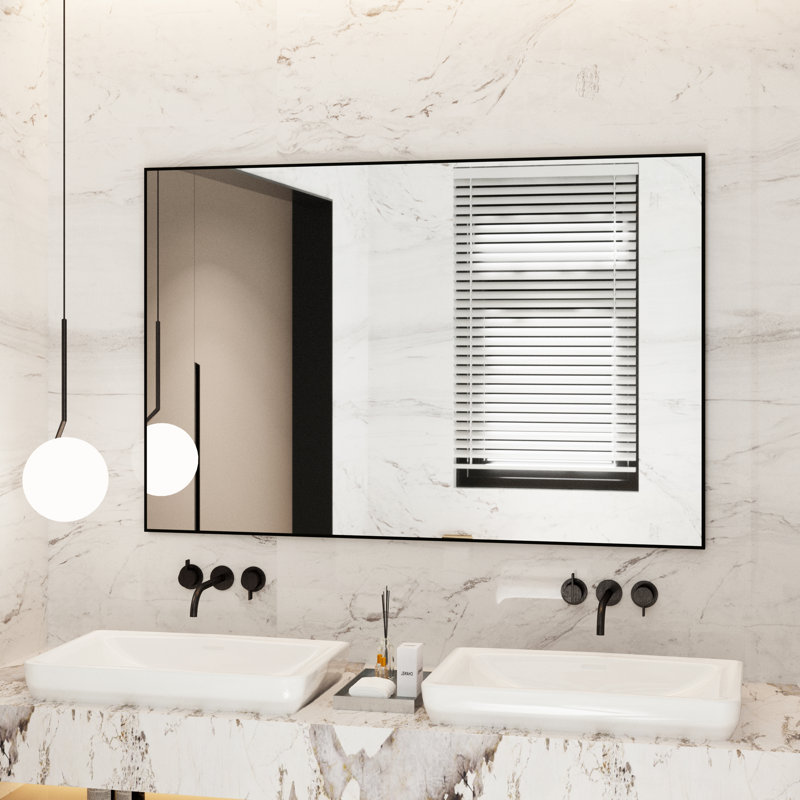 Miroir d'appoint Lesamuel, 36 po x 55 po, Noir mat, Rectangulaire
