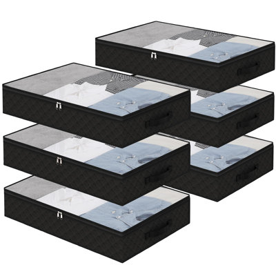 6-Pack Under Bed Storage Bags With Clear Window And 2 Reinforced Handles, Black