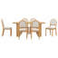 Ensemble de salle à manger ovale 7 pièces pour 6 personnes avec table en placage de chêne de 184 cm et 6 chaises rembourrées, table à double piétement cannelé, naturel-1625229840