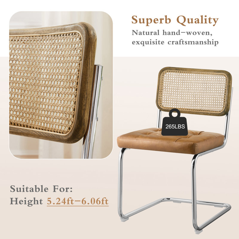 Chaise d'appoint rembourrée capitonnée avec dossier en rotin Lidda, Brun jaune
