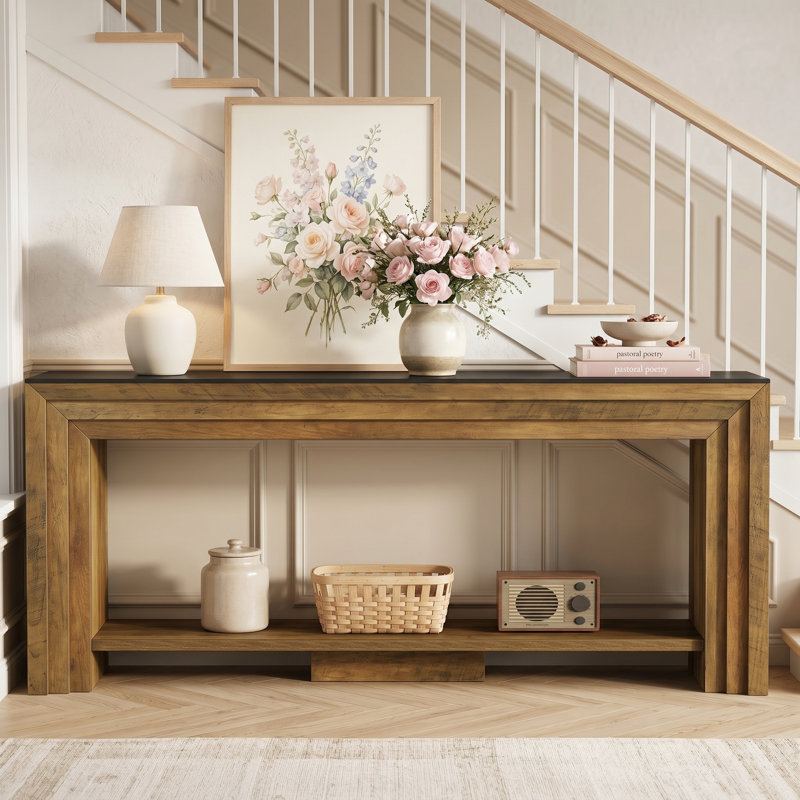 70.9" Farmhouse Console Table with Storage Shelf, Narrow Wooden Entryway Table & Sofa Table Behind Couch for Living Room, Foyer