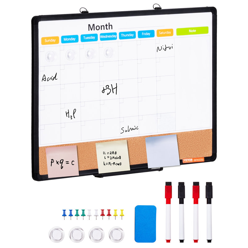 Tableau mensuel avec tableau blanc et tableau de liège, H 20 po x l 25 po x P 1 po