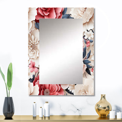 «Cliften», dentelle romantique rose et blanche murmure des fleurs - miroir décoratif floral, grand miroir mural floral, impression d'art en métal
