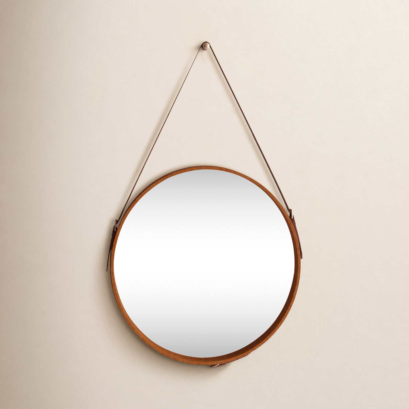 26" Leather Accent Mirror, 26" x 26"