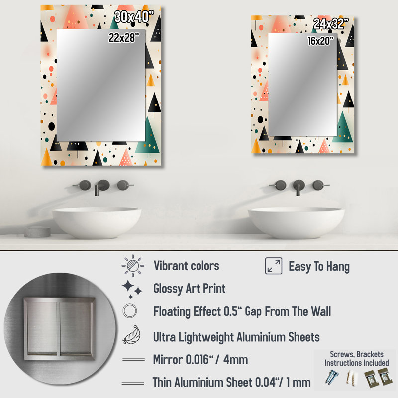 Arbres de minimalisme noir et jaune - grand miroir géométrique, décor de miroir mural unique et moderne, impression d'art en métal