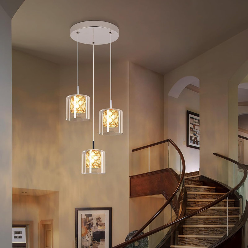 - Light Stainless Stee Cylinder Pendant, 140cm H x 20cm W x 20cm D, 3