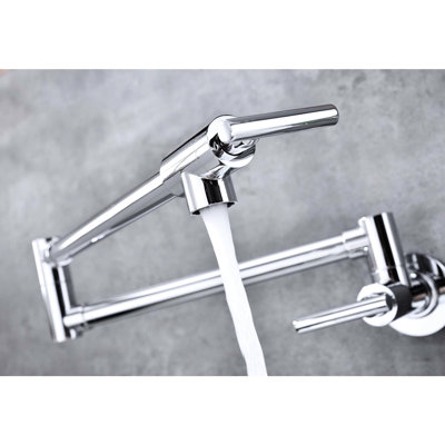 Wall Mounted Pot Filler Faucet, Folding Design, 360 Swivel, Brass Construction, Plating, Double Handle Operation, Kitchen Mount & Foldable, Rotatable, Brass, , Handles To Long-Lasting Use, Corrosion