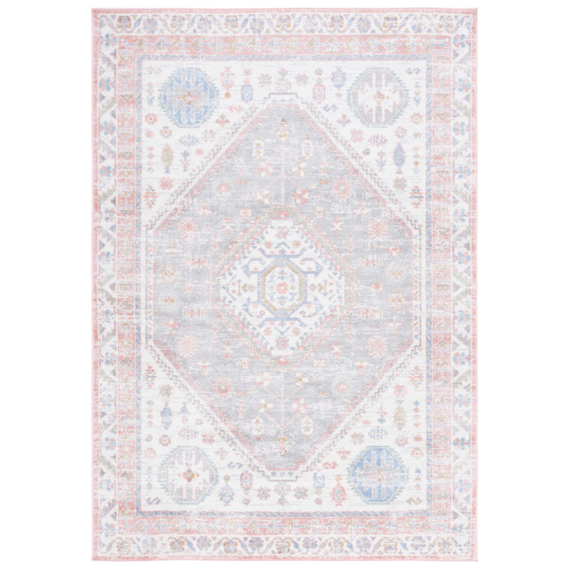 Bayside Oriental Machine Washable Non-Slip Area Rug in Pink & Beige, Rectangle 235 x 305cm