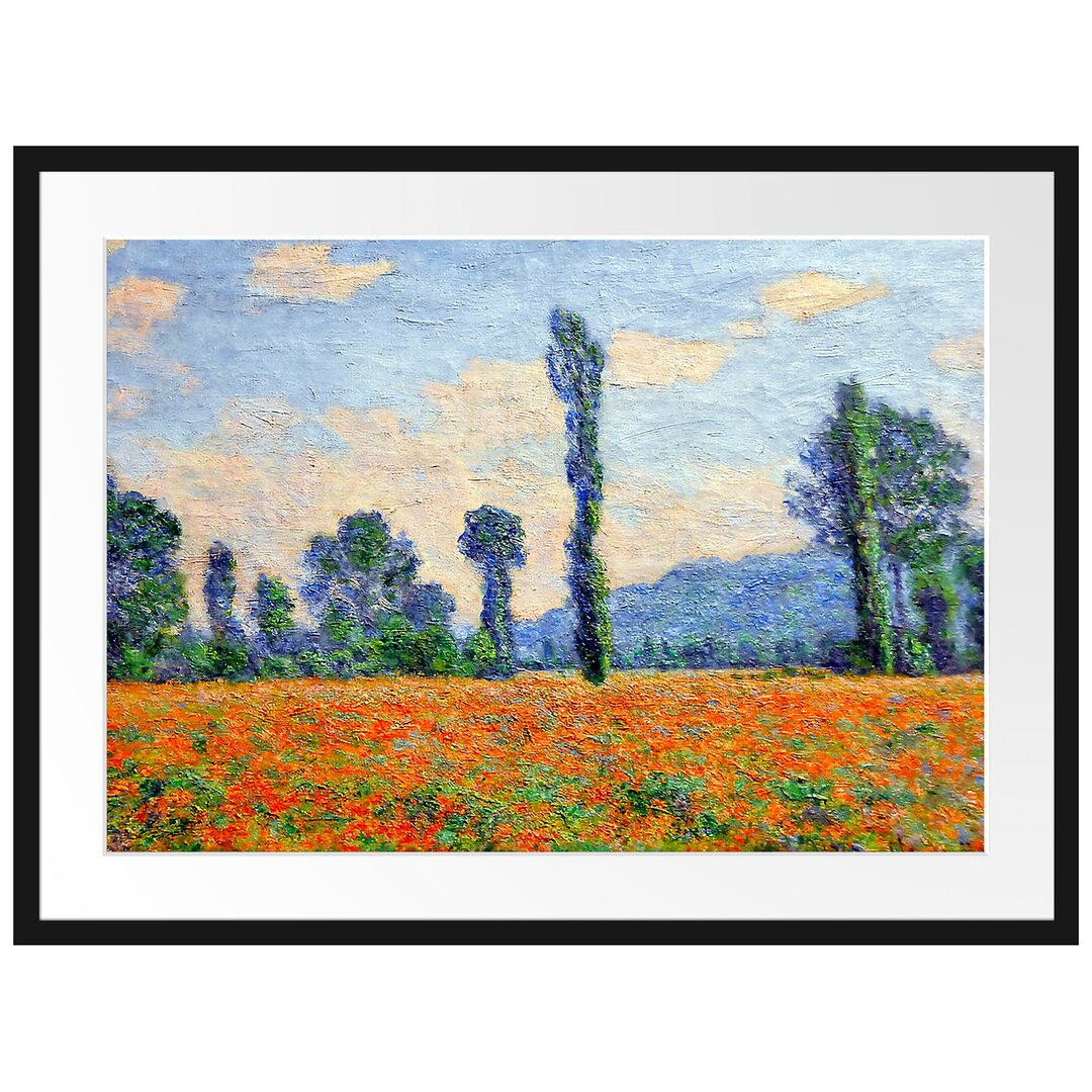 Gerahmtes Poster Mohnfeld Giverny von Claude Monet