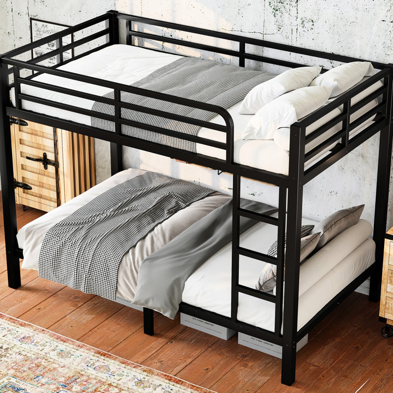 Lit superposé simple au-dessus de métal noir pour adultes et adolescents, conception d'espace, bruit, aucun sommier requis, construction, espace de rangement inférieur, garde-corps, montage simple pour adultes, fonctionnalité, fonctionnement silencieux,
