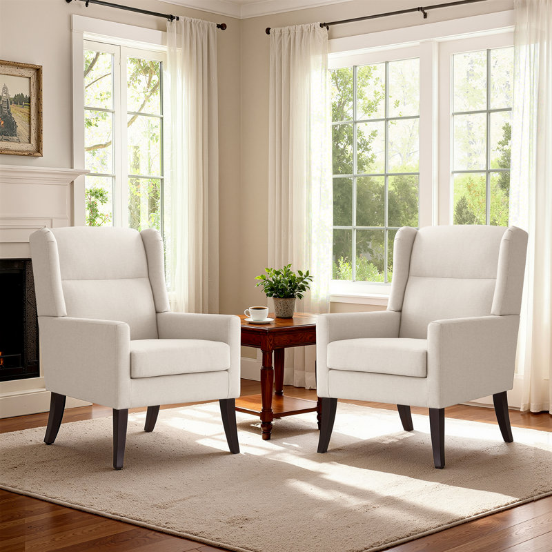 Upholstered Polyester Accent Armchair (Set Of 2), Beige