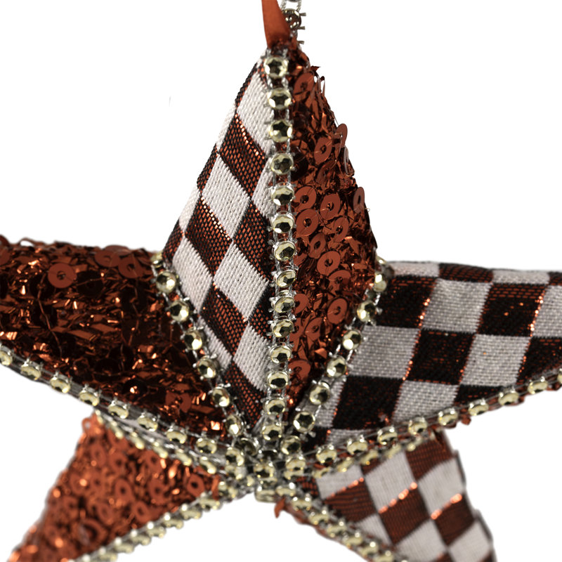 Ornement étoile de Noël à paillettes et à carreaux - 6 po - Rouge